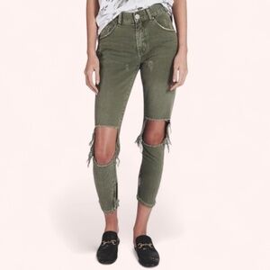 One Teaspoon Freebirds Jeans Military Super Khaki Distressed High Waist Size 26